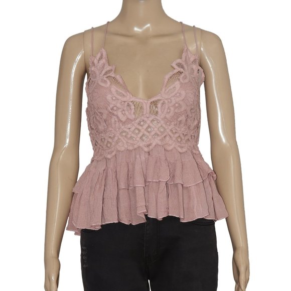 Free People Adella Cami Mauve Lace Ruffled Tank Top XS - Picture 7 of 10